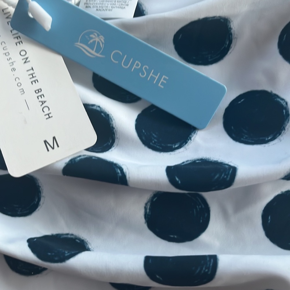 LAST CHANCE: CUPSHE High Waisted Bikini Bottom - Dark Blue Polka Dot - M - Picture 4 of 4